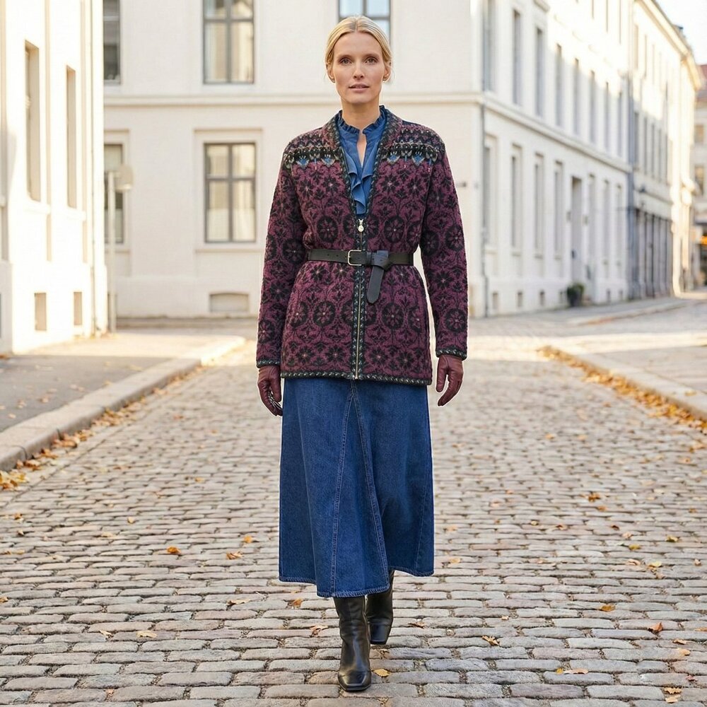 Wool-Cotton Icelandic Design Zip Cardigan Fully Lined Double Zipper